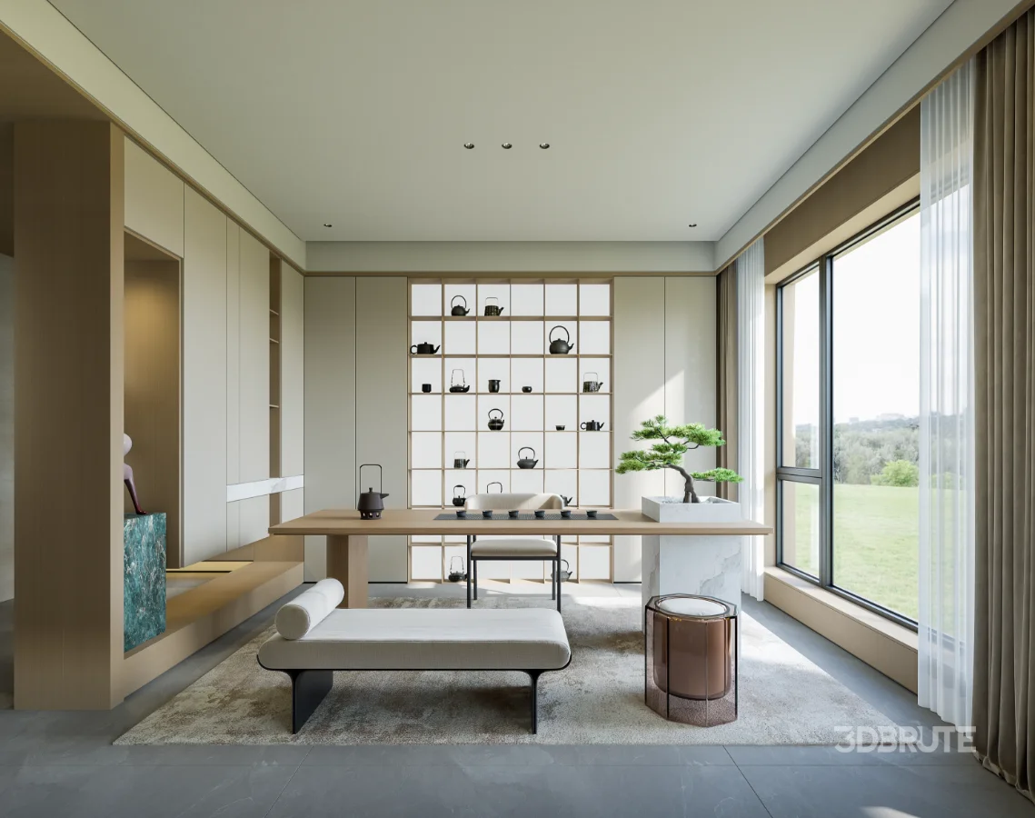 Modern living room and dining room tea-room hallway interior scene Image 7