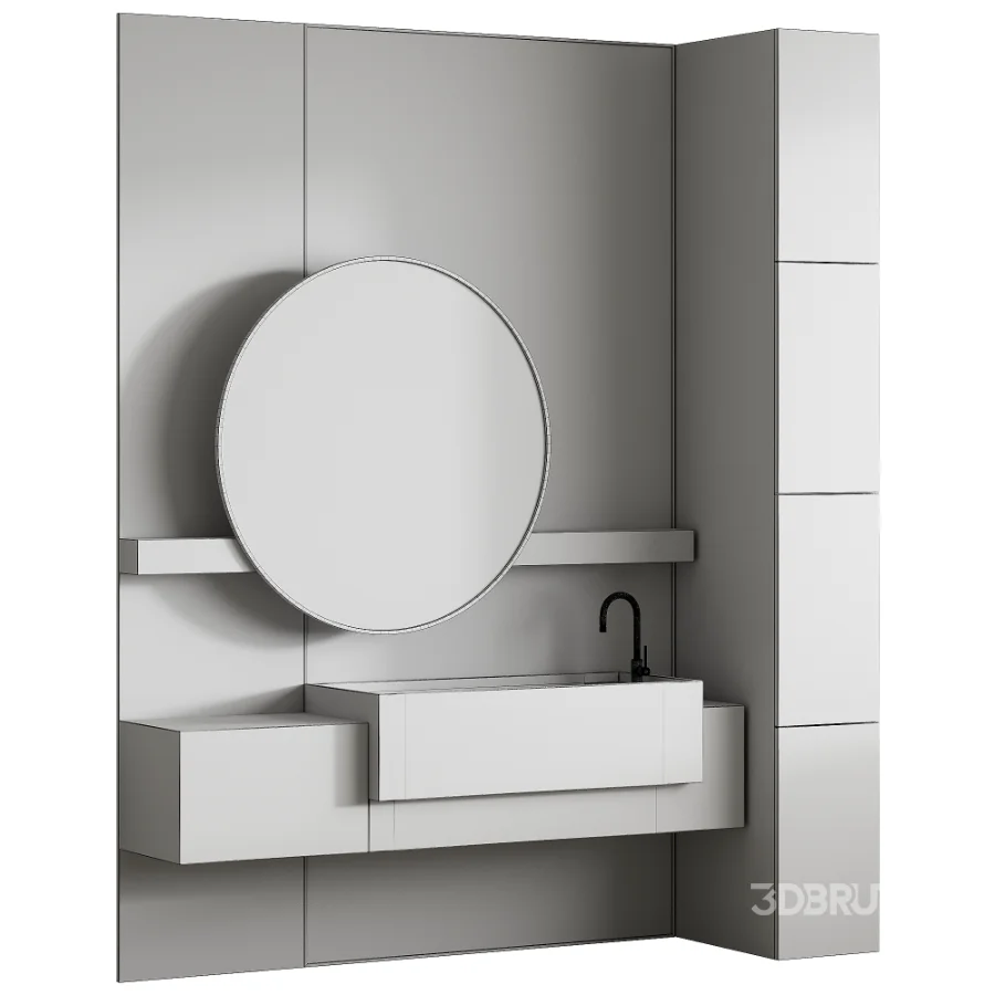 Modern Luxury Marble Bathroom Vanity with Round Mirror Image 2