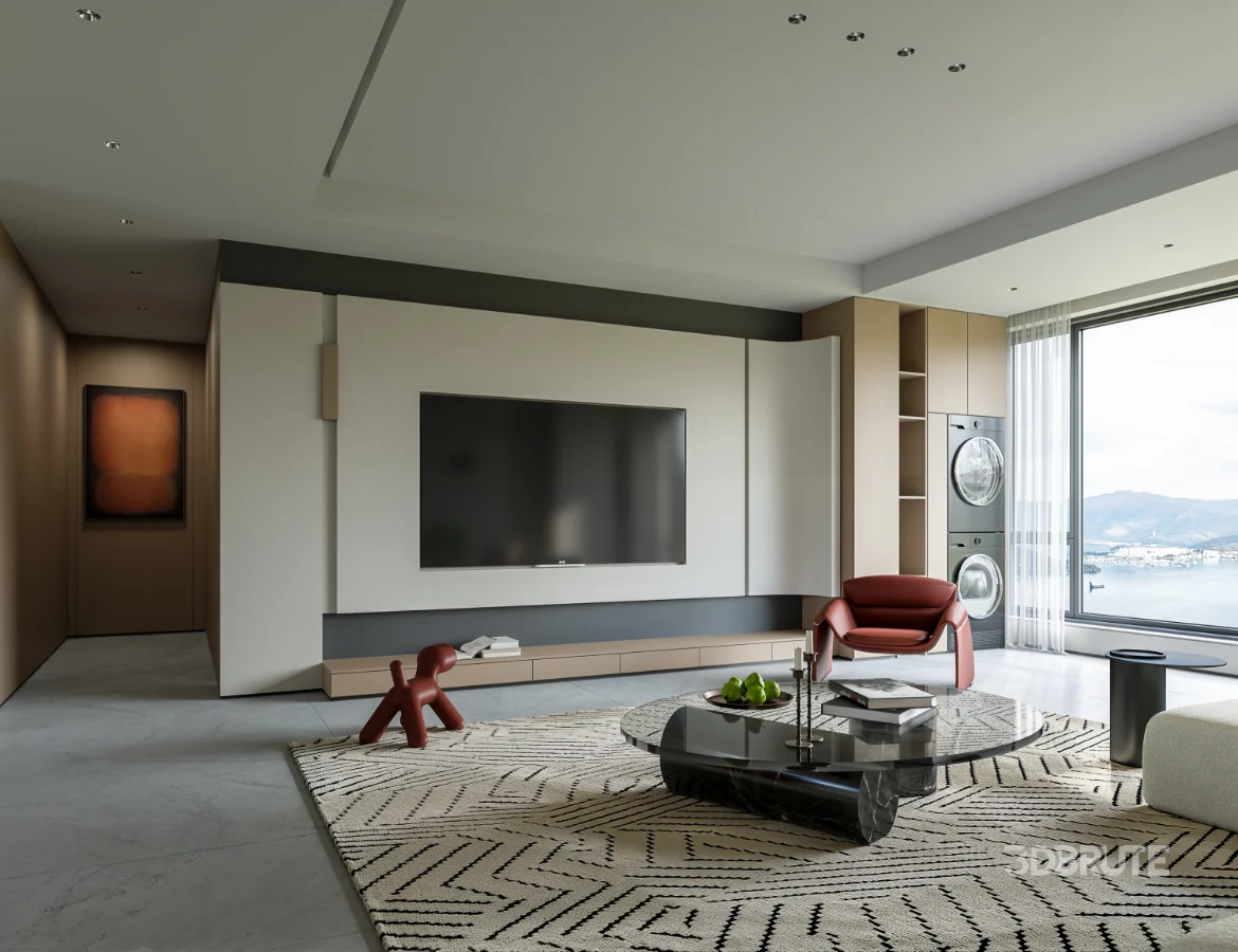 Modern living room and dining room interior scene Image 7
