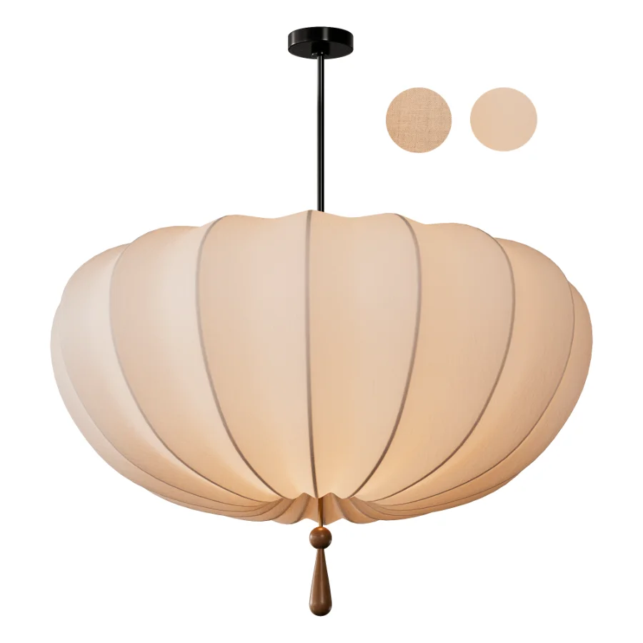Traditional Japanese Round Iron Frame Fabric Shade Light Chandelier Image 3