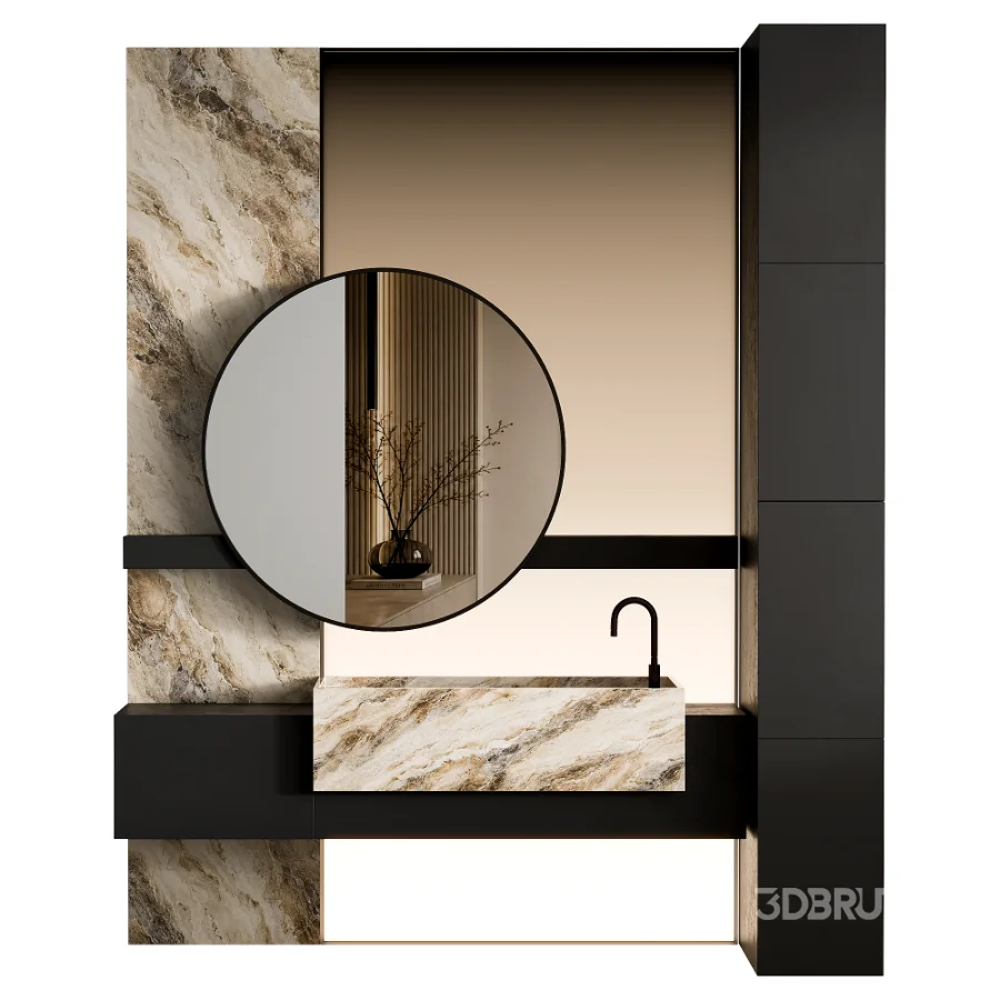 Modern Luxury Marble Bathroom Vanity with Round Mirror Image 1