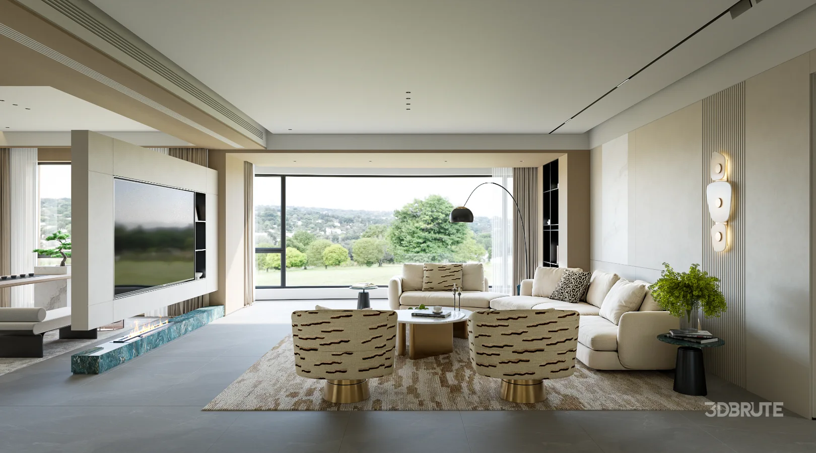 Modern living room and dining room tea-room hallway interior scene Image 5