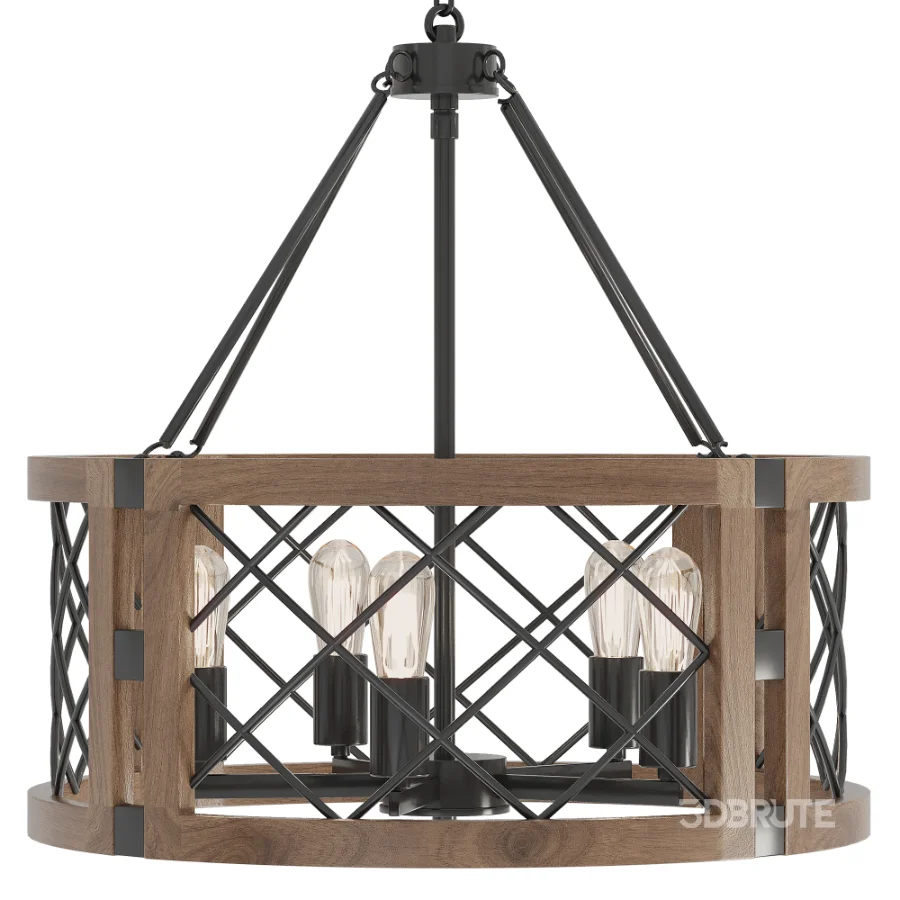 Imitation Wood Drum Chandelier Image 1