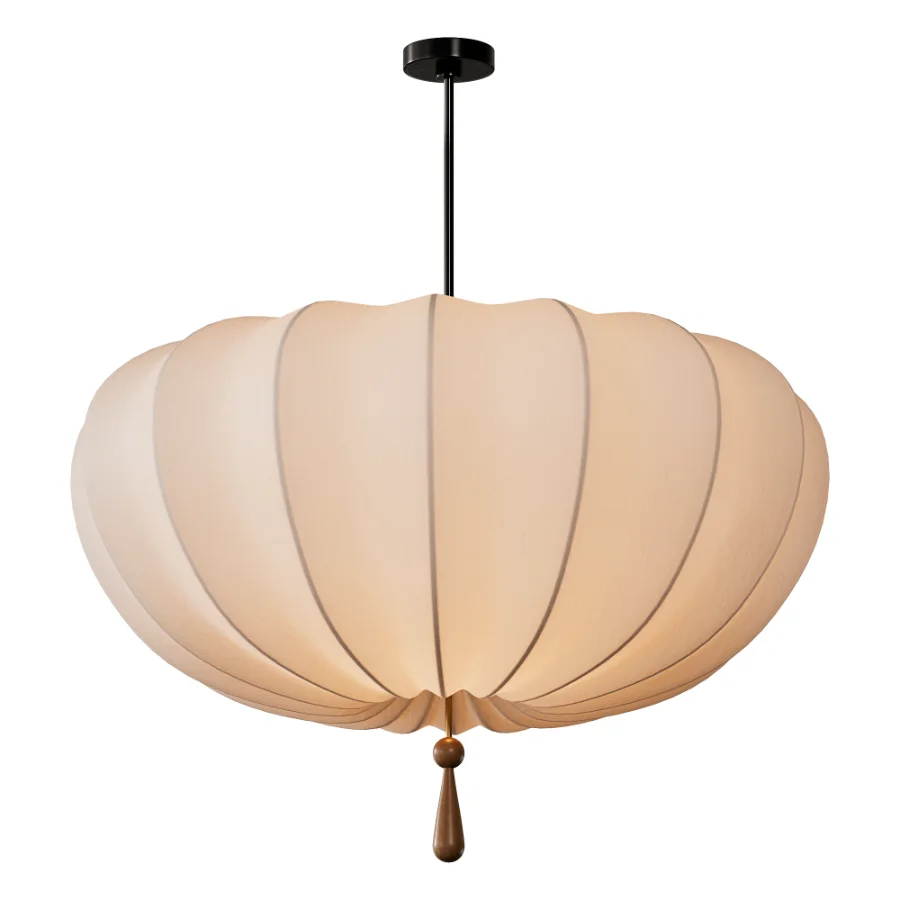 Traditional Japanese Round Iron Frame Fabric Shade Light Chandelier Image 1