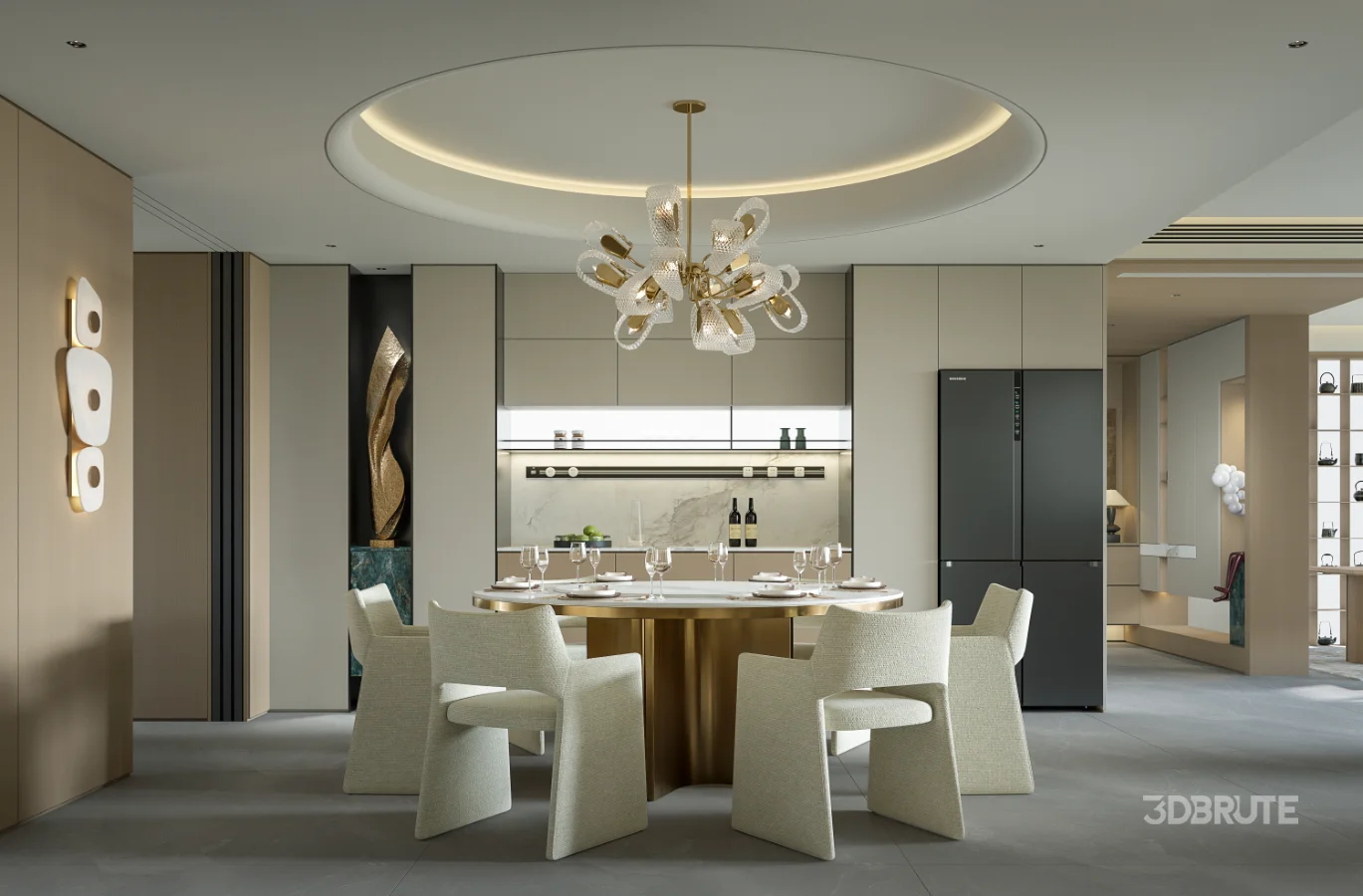 Modern living room and dining room tea-room hallway interior scene Image 4