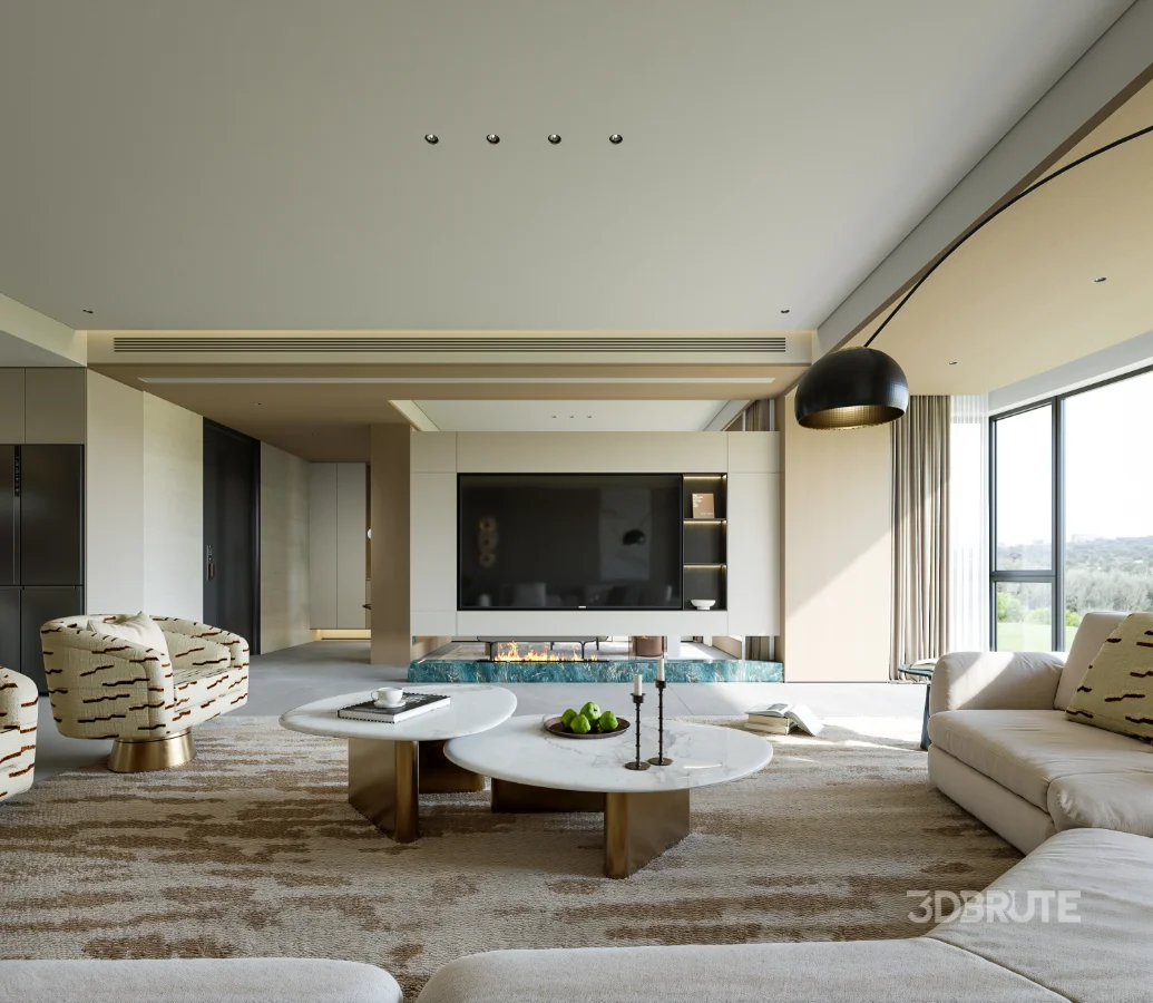 Modern living room and dining room tea-room hallway interior scene Image 6