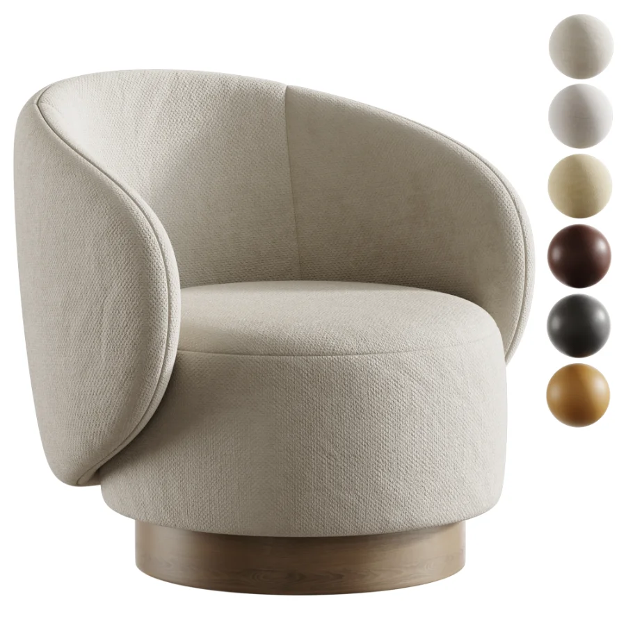 Modern Swivel Barrel Chairs With Wood Base Image 1